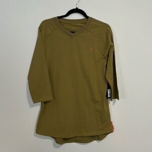 TLF Icon 3/4 Sleeve V-Neck Shirt Medium Colour Olive Green NWT